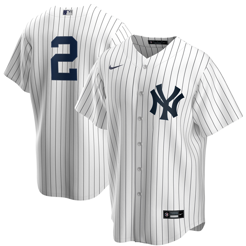 2020 MLB Men New York Yankees 2 Derek Jeter Nike White Navy Replica Jersey 1